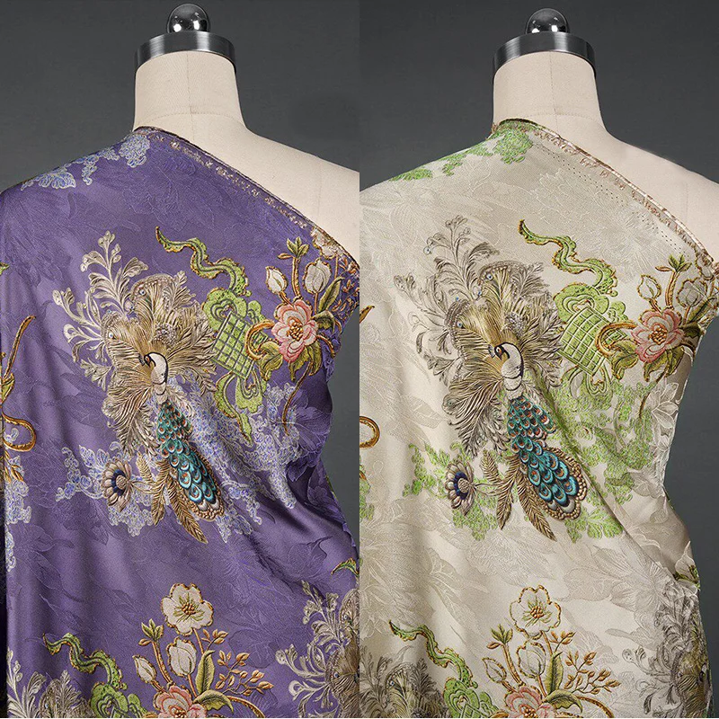 50x145cm Peacock Open Screen Pattern Chinese-style Jacquard Fabric for Handmade DIY Cheongsam Dresses Breathable Fabric