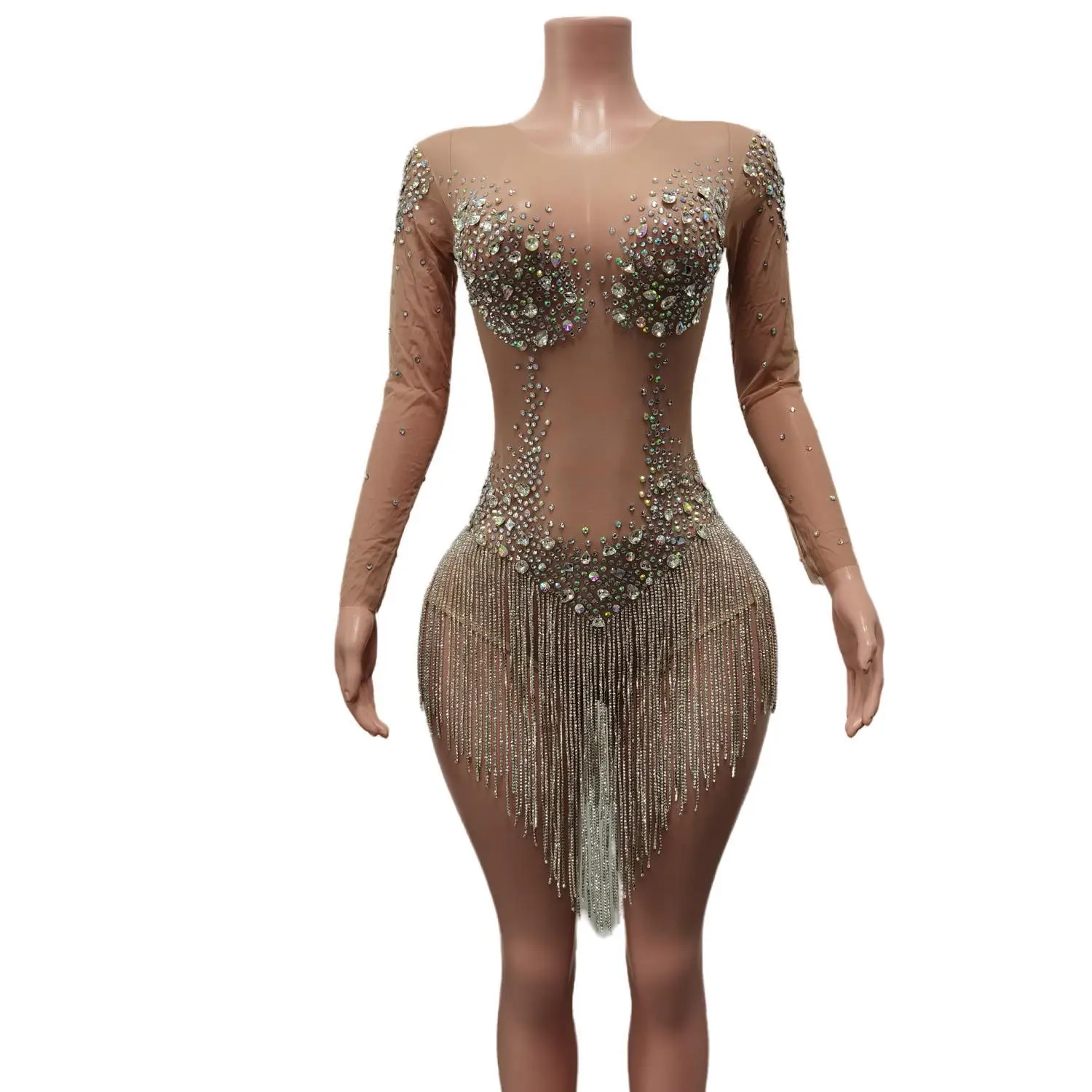 

New Rhinestone Mesh Perspective Party Bodysuits Women Sexy Birthday Prom Bodycon Jumpsuit Nightclub Singer Dancer Stage Costumes