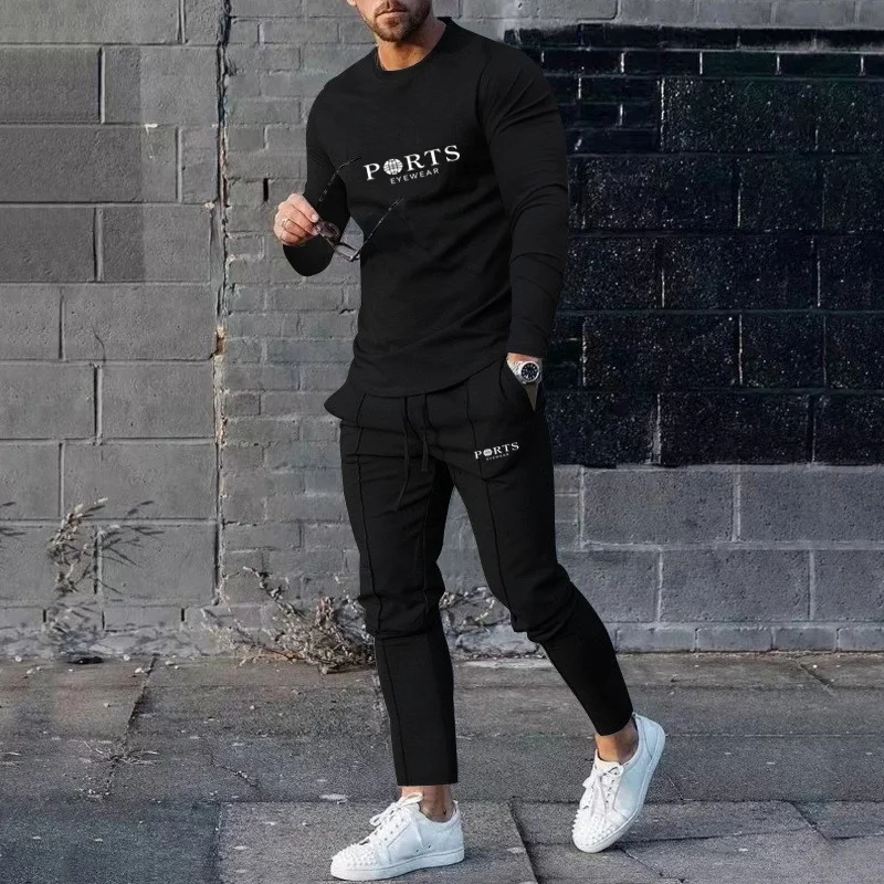 2025 Men\'s New 2-piece Sports Shirt 3D Printing Long sleeved Pants T-shirt Set Fashion Casual Street Wear Men\'s 2-piece Set