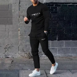 2025 Men's New 2-piece Sports Shirt 3D Printing Long sleeved Pants T-shirt Set Fashion Casual Street Wear Men's 2-piece Set