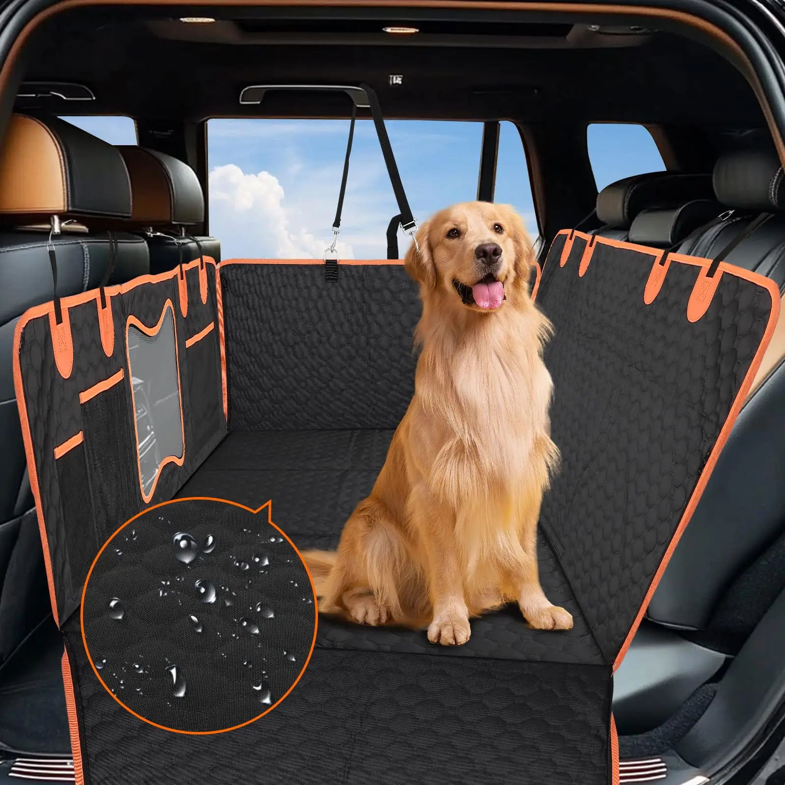 Dog Car Seat Cover with Hard Bottom-Detachable with Mesh Window and Storage Pocket Dog Car Hammock for Cars/SUV