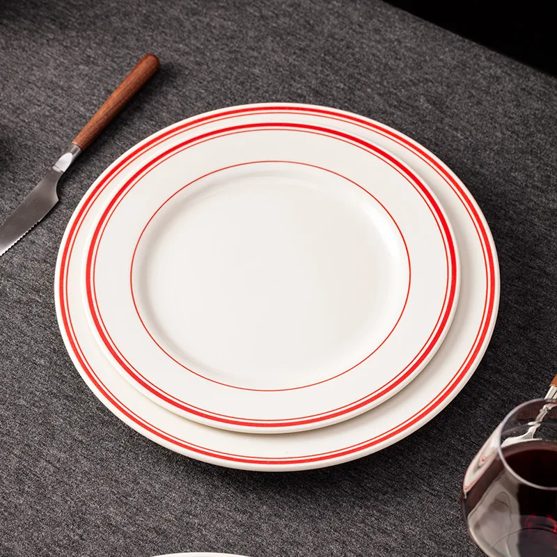 1PC High Temperature Ceramic Plate Steak Dinner Plate Retro Simple Western Breakfast Plate Hong Kong Style Restaurant Tableware