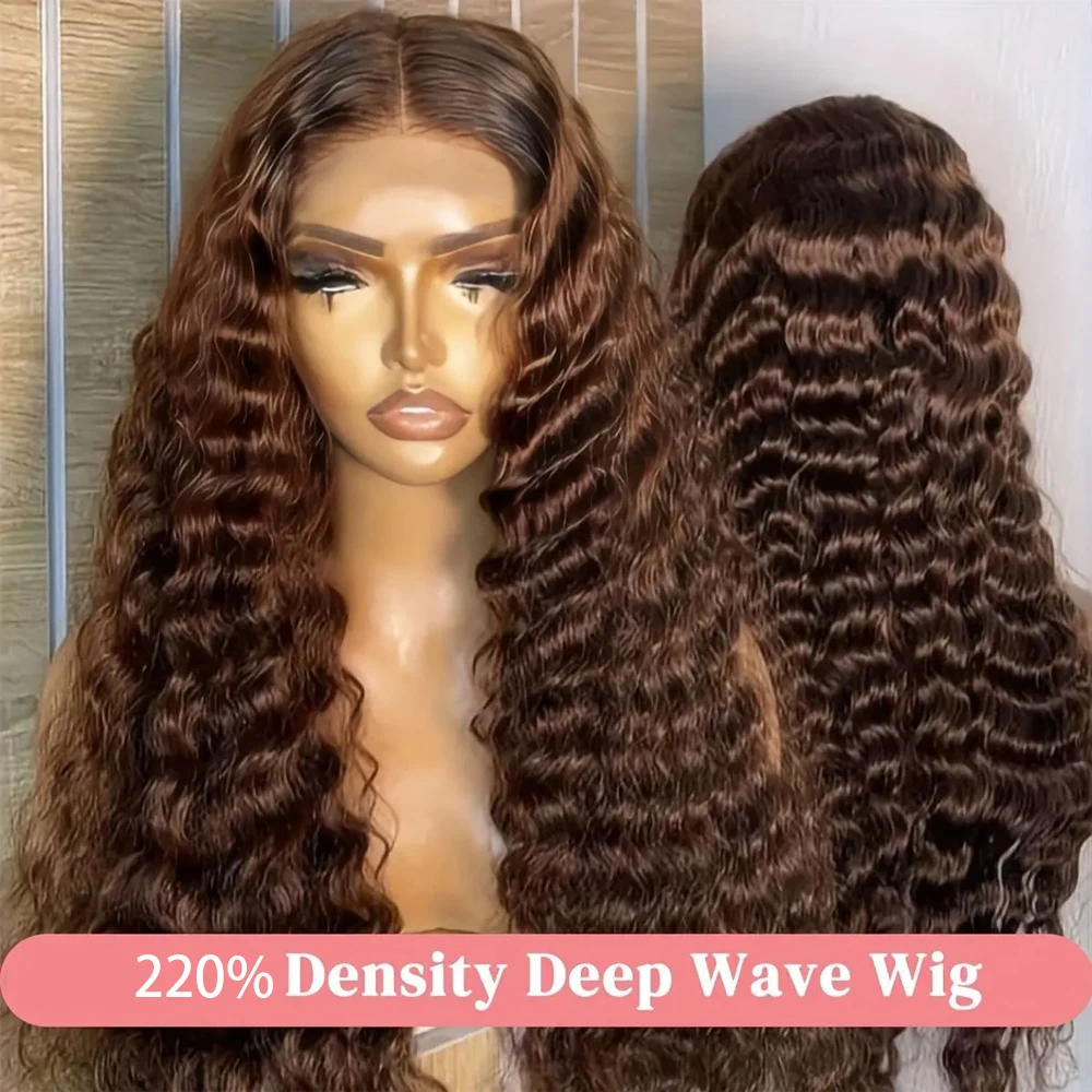 

Chocolate Brown Deep Wave Human Hair Wigs 13X6 Transparent HD Lace Front Wig Human Hair Brazilian Virgin Wigs For Women