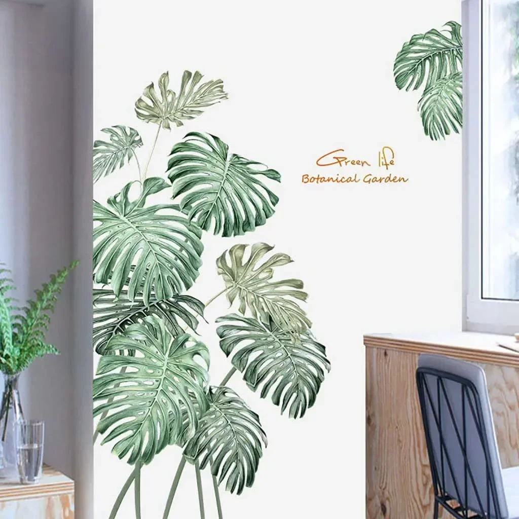 2PCS Large DIY Green Plant Wall Sticker for Living Room Tropical Beach Palm Leaves Wall Decal Modern Art Vinyl Home Mural