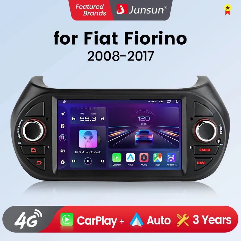 Junsun Autoradio da 7 pollici per Fiat Fiorino 2008 2009 2010-2017 Wireless CarPlay Android Auto 2 din Multimediale intelligente 4G