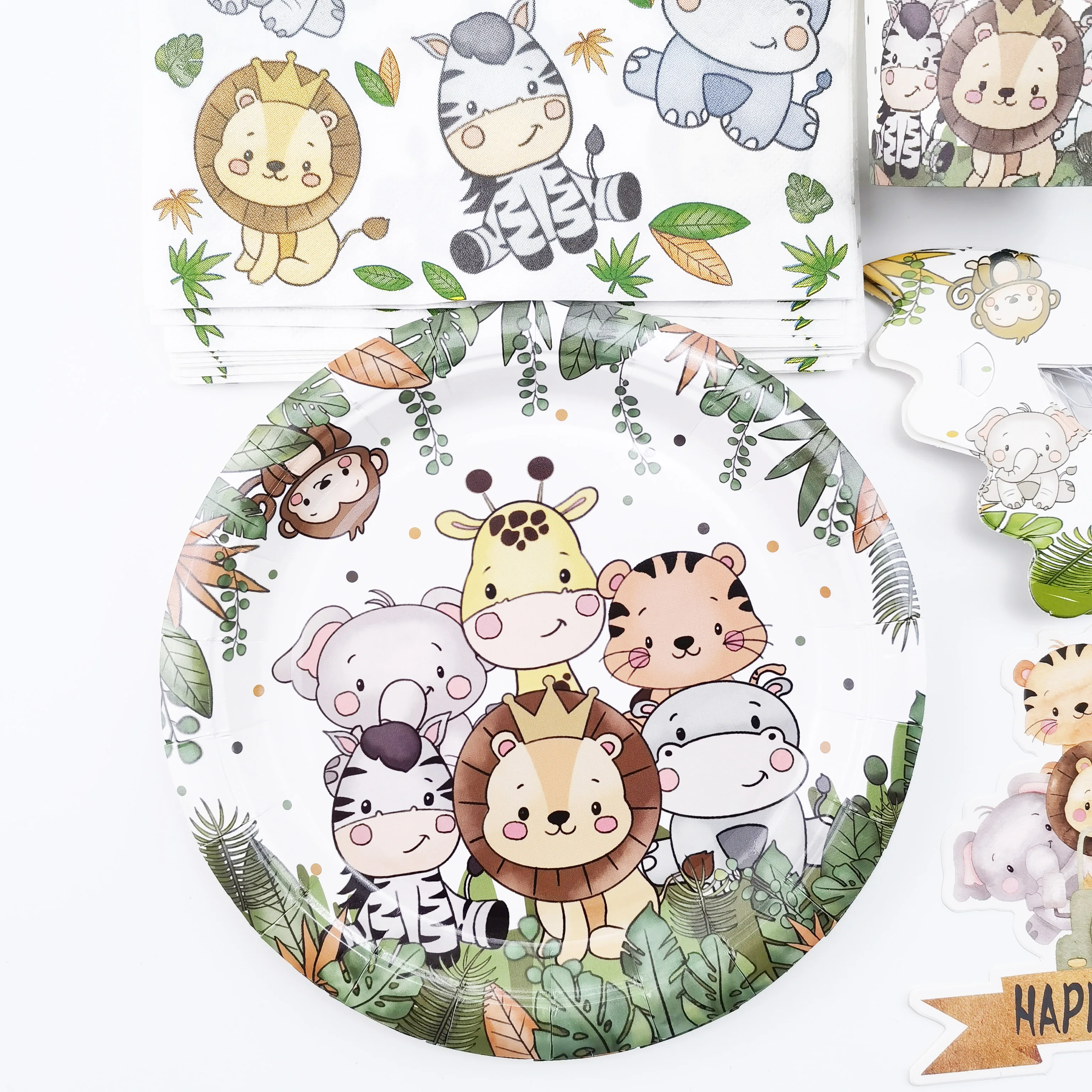 81pcs/Set Forest Animal Themed Birthday Party Decoration Jungle Animal Paper Plates Cup Napkins Straw Baby Shower Decor Supplies