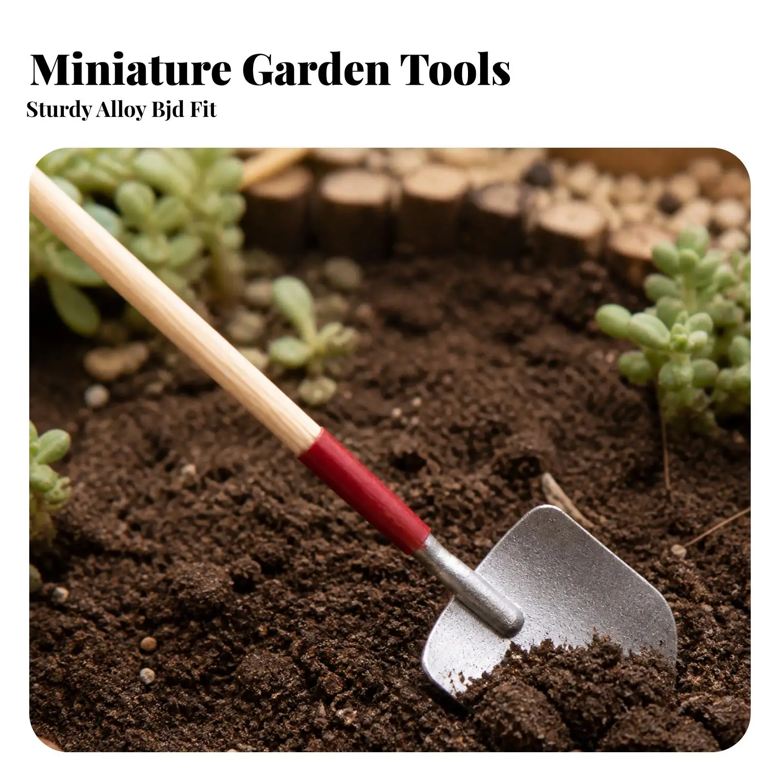 Decorative Miniature Garden Tools Set with Alloy Metal Spade Cultivator for Doll House Landscape and Plant Display