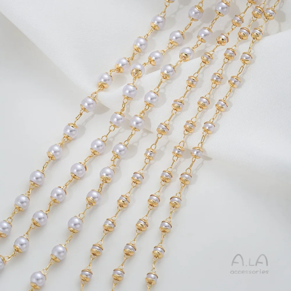 14K الذهب اللون حبة قبعة زهرة حامل حقيبة تقليد اللؤلؤ اليدوية سلسلة DIY اليدوية سوار قلادة مجوهرات سلسلة فضفاضة #5