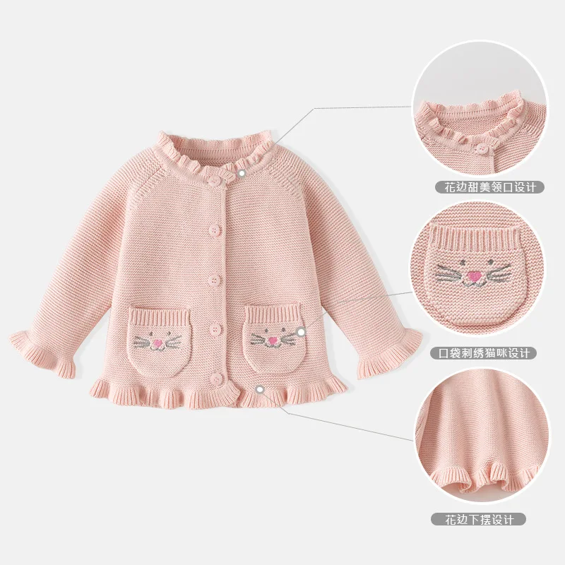 ‌ 2025秋冬ベビーガールズニットカーディガン可愛いコットンセータージャケット新生児幼児0-3歳プリンセススタイルギフト衣装