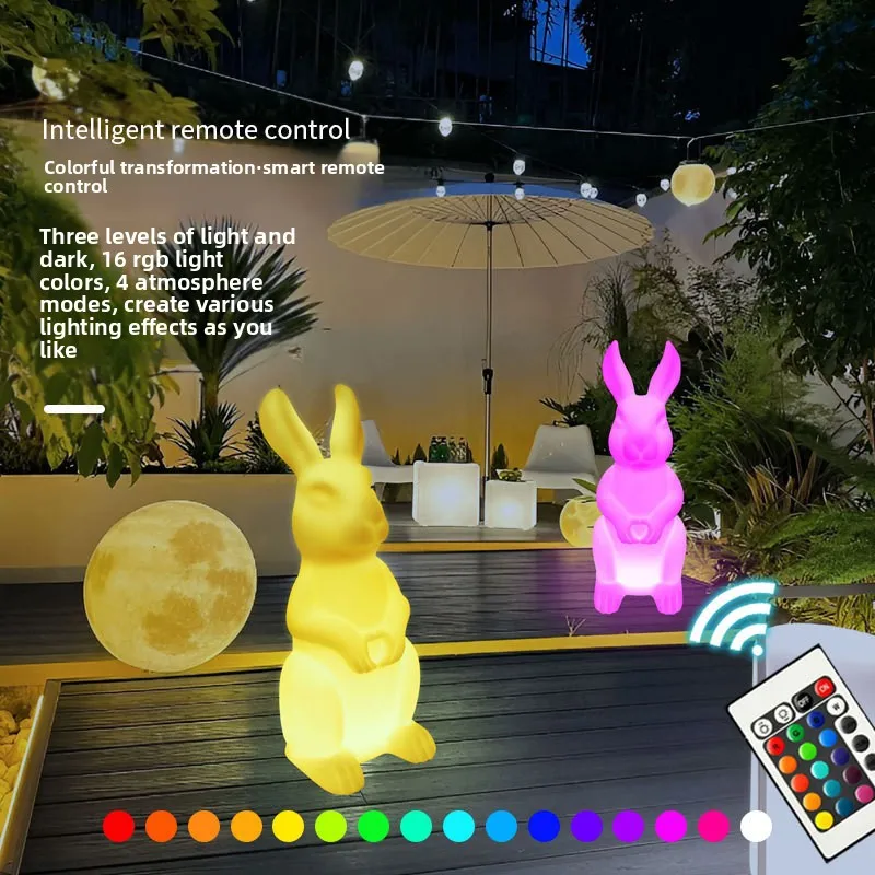 Outdoor luminous rabbit lamp, courtyard landscape garden lawn solar decoration atmosphere Mid-Autumn Festival jadeanimal lamp
