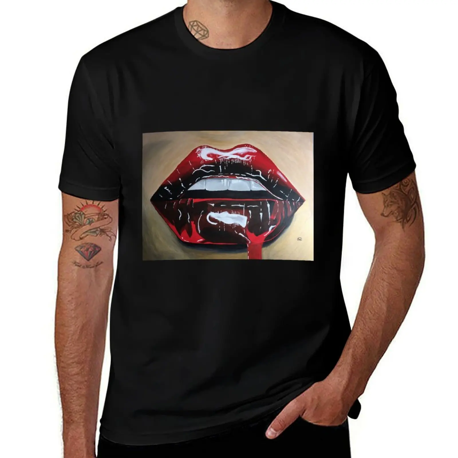 Red Lip Drip T-Shirt Athletic Quick Dry for Men T-Shirt
