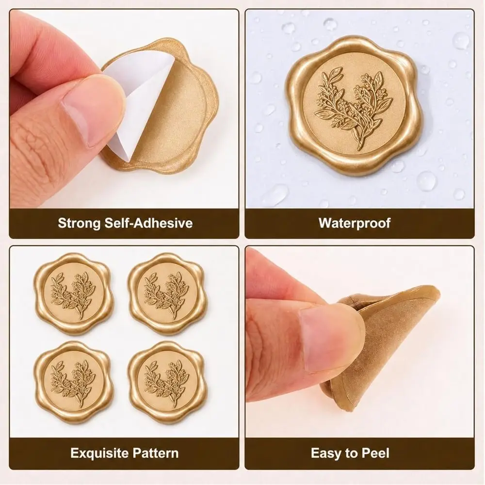 10pcs Eucalyptus Leaf Pattern Wax Seal Stickers Vintage Style Self-Adhesive Wax Stamp Stickers Elegant Envelope Seal Stickers