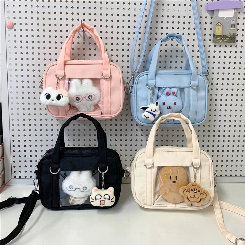 

Fashion Casual Kawaii Ita Bag Mini Crossbody Bag Doll Display Transparent Pocket Lightweight Nylon Handbag for Women Girls
