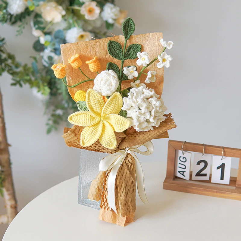 

Handwoven Lily Mix And Match Embroidery Ball Bouquet Finished Exquisite Packaging Gift Bouquet Imitation Flower 22cmx42cm