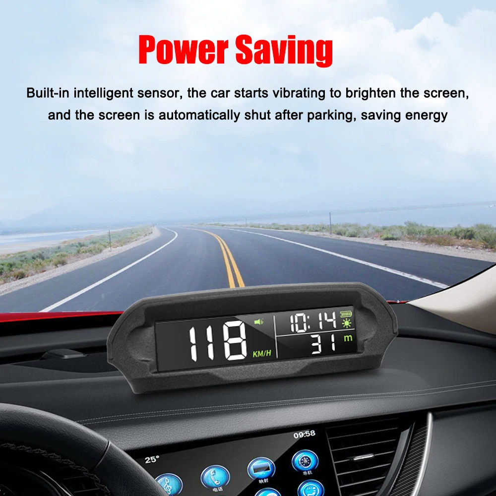 Car Wireless Headup Display Solar GPS Digital Speedometer with LCD Screen Overspeed Alarm KMH/MPH Time/Altitude/Temperature/Spee