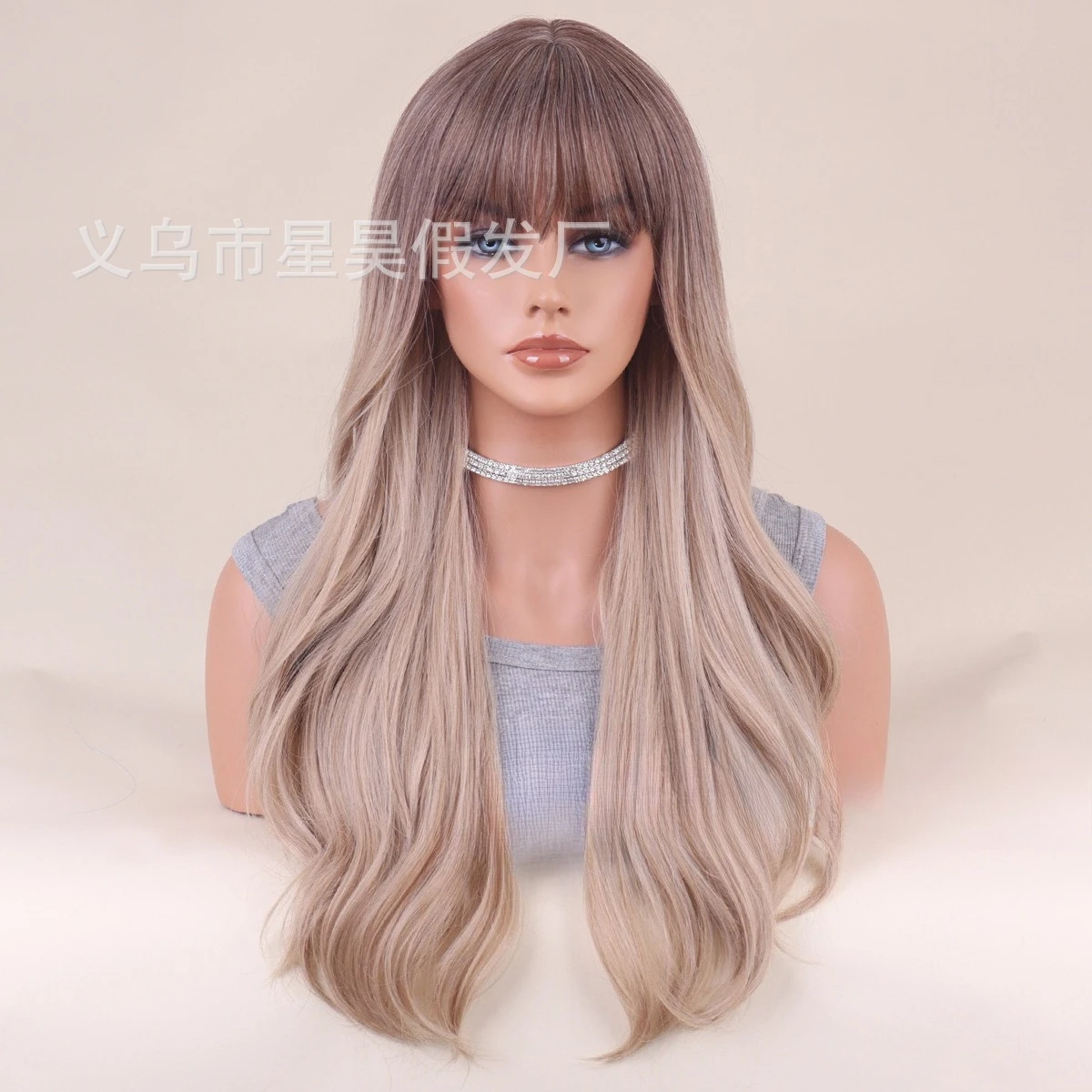 

Hot-selling European and American wigs, flaxen women's long curly hair, big waves, natural whole chemical fiber wig cover