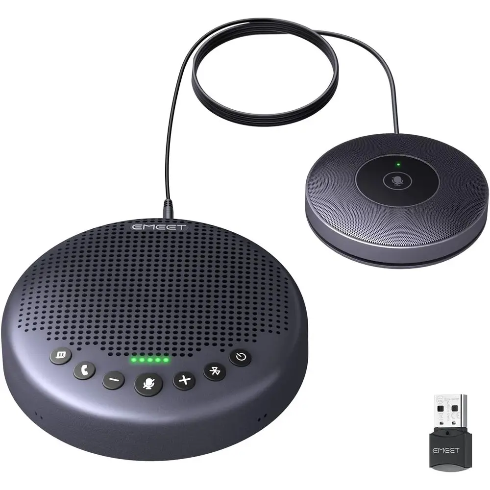 

Conference Speaker with 8+1 Mics, 360° Sound Pickup, Noise Cancellation, Bluetooth/USB/Dongle Connectivity for 14 People, Daisy