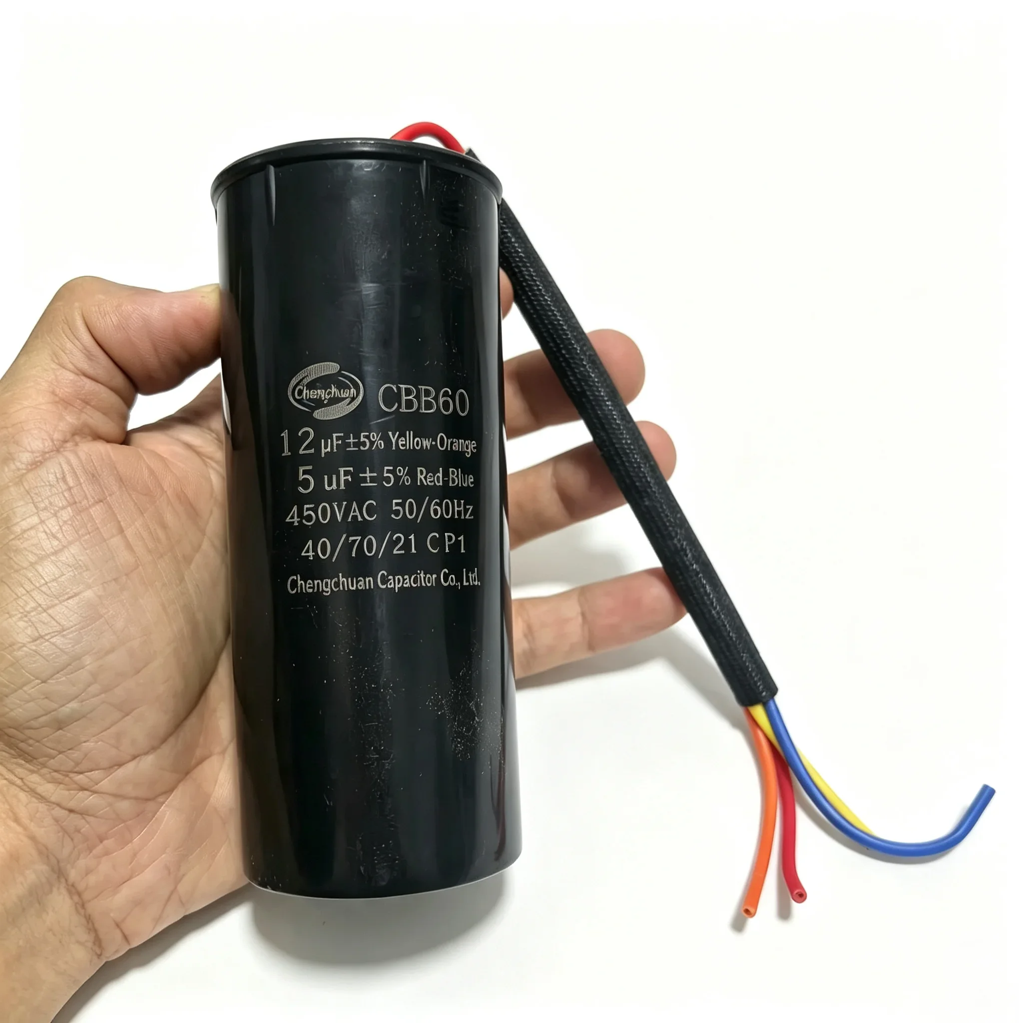 1pc CBB60 12+5uf Double Capacitor 4-Wire Start Capacitor Double Cylinder Washing Machine Capacitor