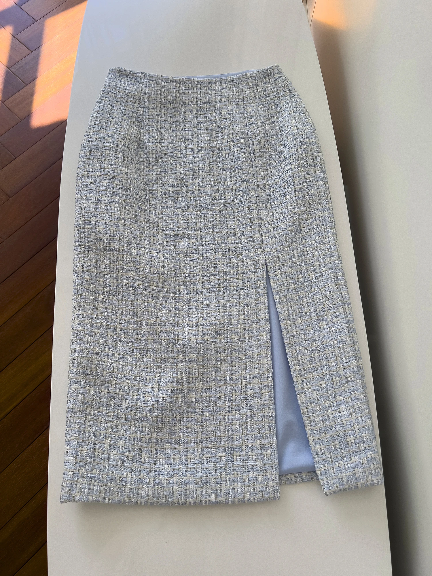 Retro Blue Woolen Tweed ort Sve Coat High Waist Split Skirt Set Faionable Wedding Guest Dr for Women in Their 30s