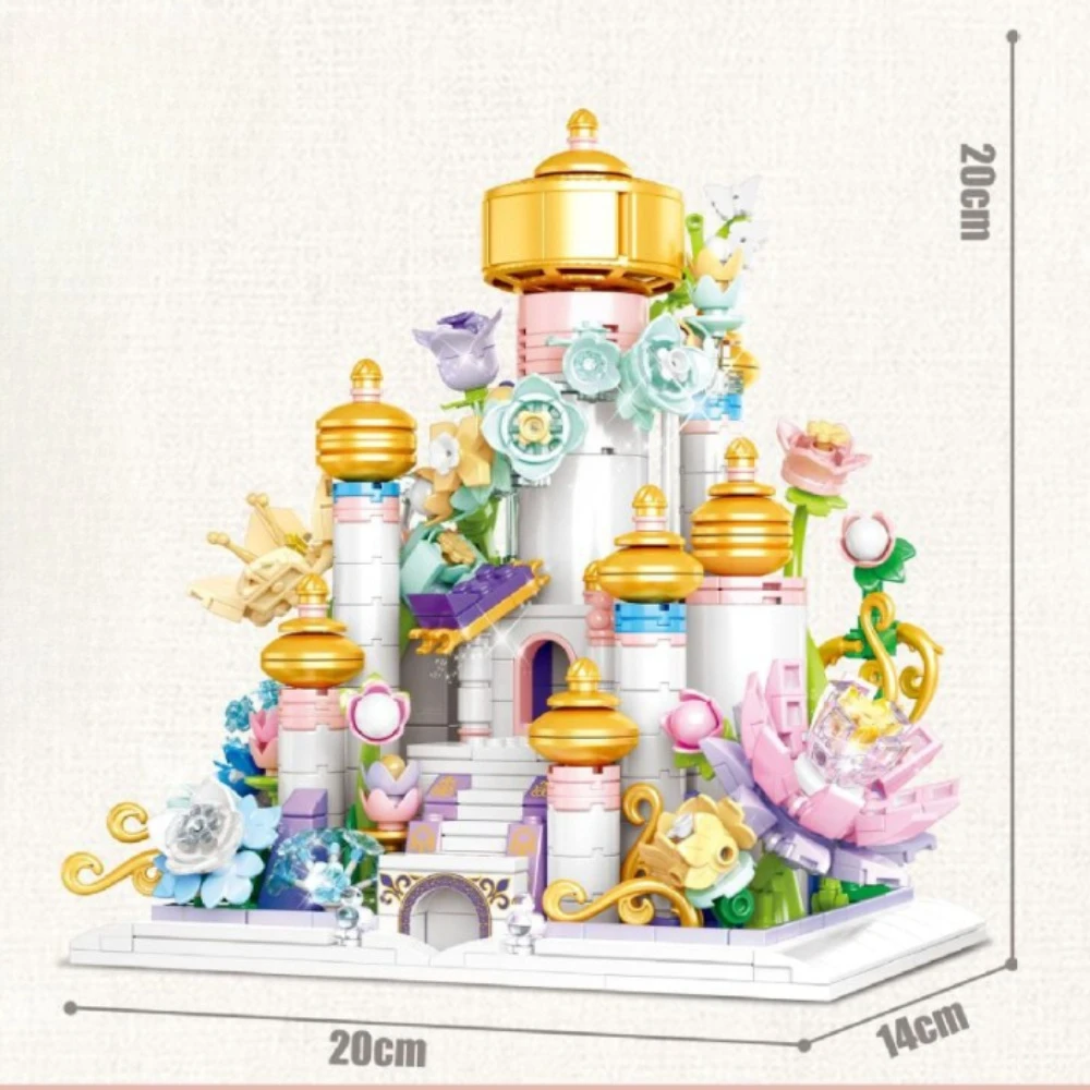 MOC Sprookje Bloem Spiegel Roaming Kasteel Bouwstenen Set Prinses Tuin Kasteel Speelgoed Voor Kinderen Verjaardag Vakantie Geschenken