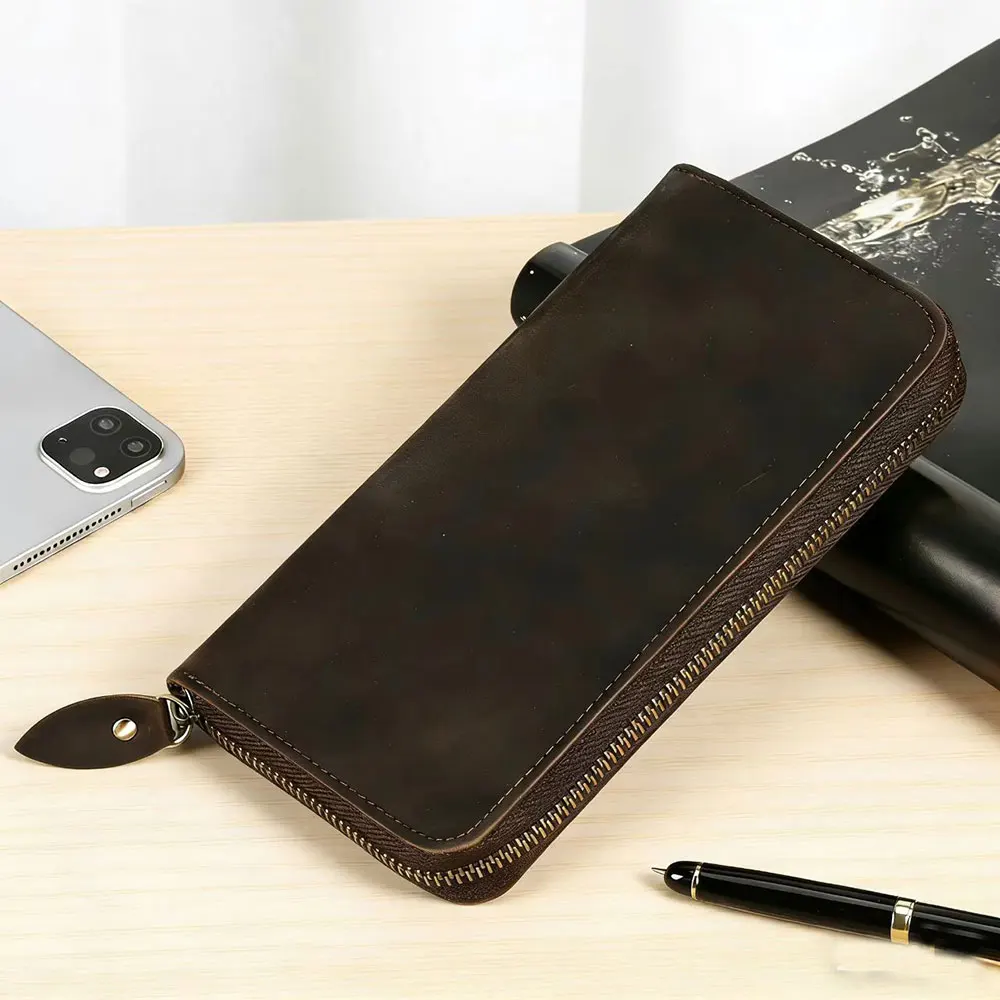 Cross Border Retro Wallet Crazy Horse Leather Men Wallet Cow Leather Wallet for Male Multi-Pocket RFID Anti-theft Brush Wallet