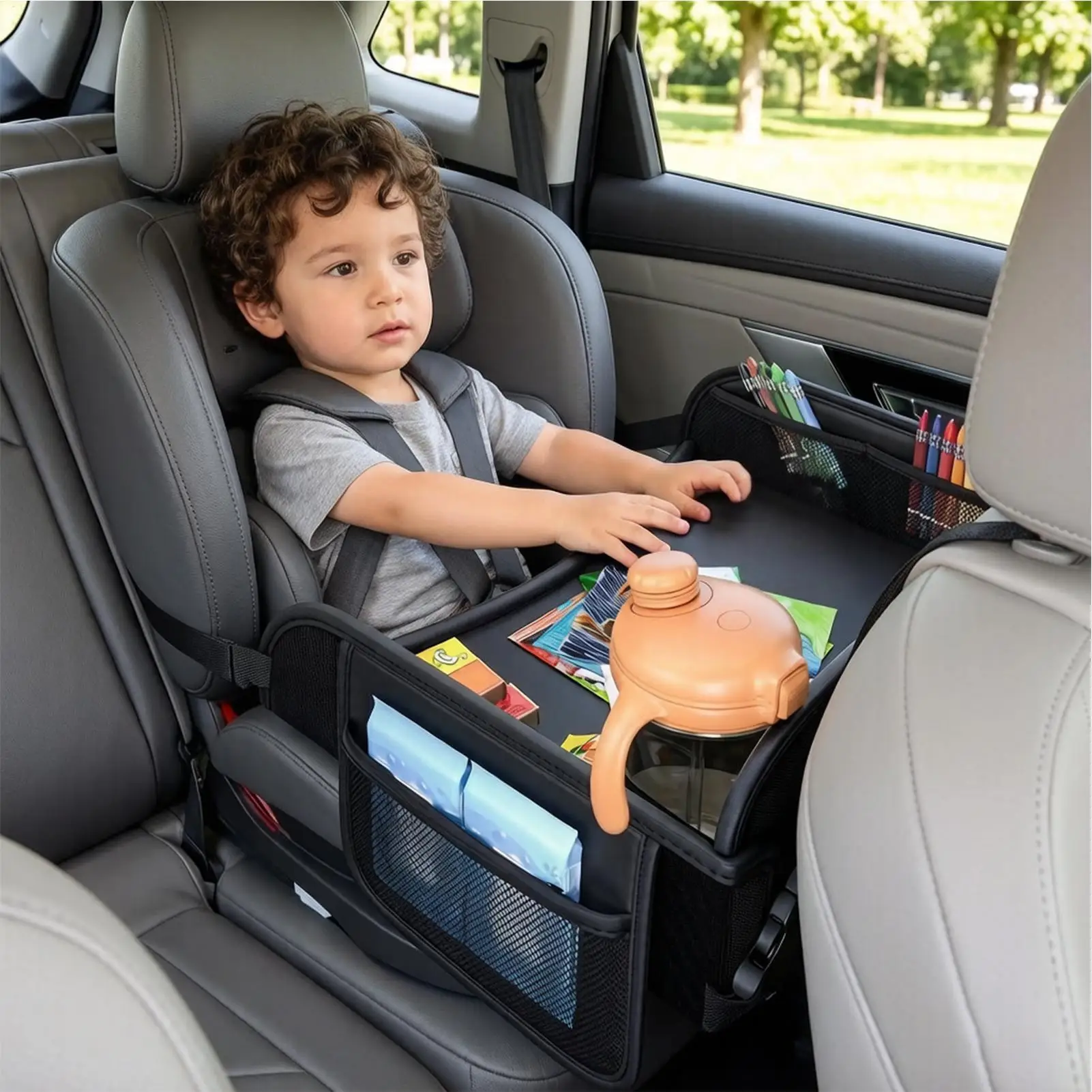 Car Seat Tray For Kids Travel Portable Adjustable Carseat Table Car Seat Travel Tray For Snacks Water Bottle Toys Drawing Dining