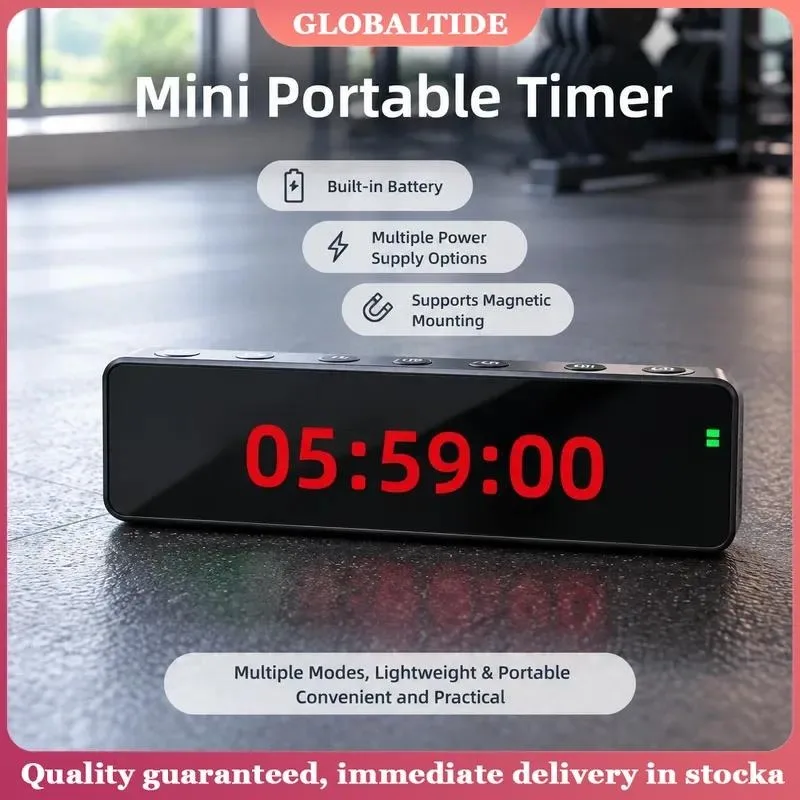 Rechargeable Gym Timer with Magnetic Back Portable Mini Gym Timer Countdown/up USB‑C Fitness Timer Training