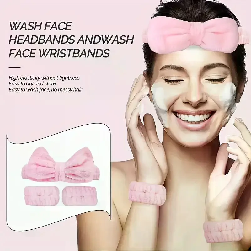 Spa Headband For Washing Face Wristband Set Sponge Makeup Headband Wrist Towels Bubble Hairband Guasha Board For Facial Cleaning