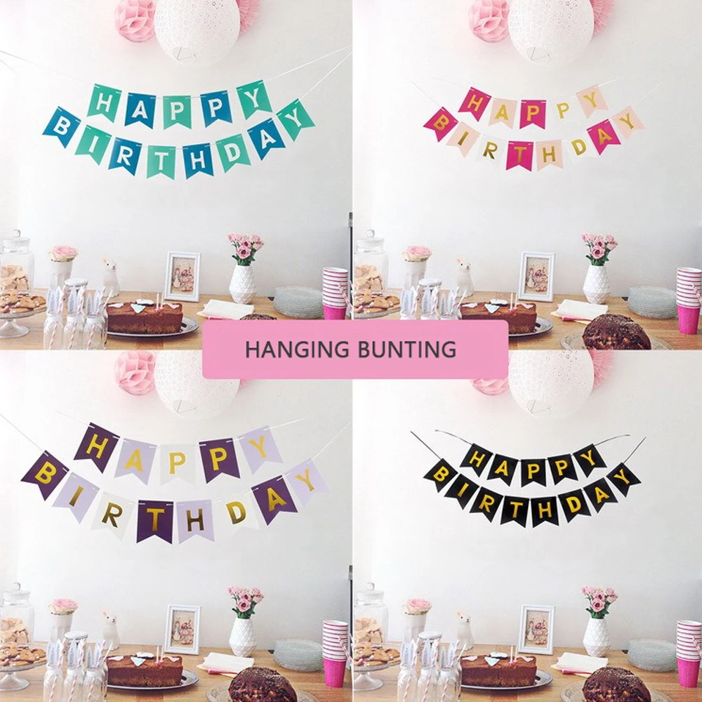 Hanging Bunting Happy Birthday Party Decorations Dovetail Hot Gold Pull Flag Letter Banner Fishtail Colorful Pennants Flags