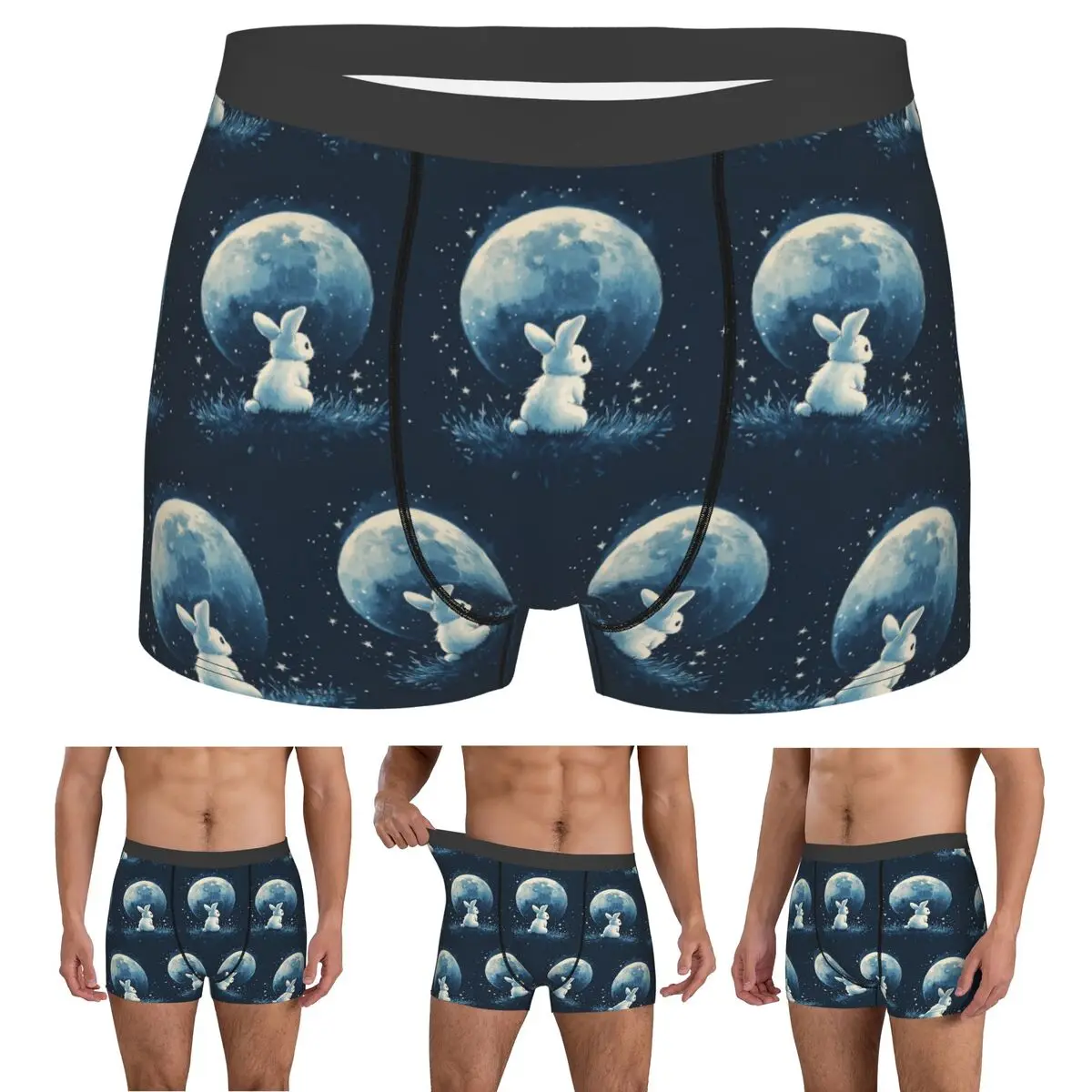 Boxer Underpants Shorts Cute Space Little Bunny Rabbit Panties Men's Breathable Underwear for Homme Man Boyfriend Gift