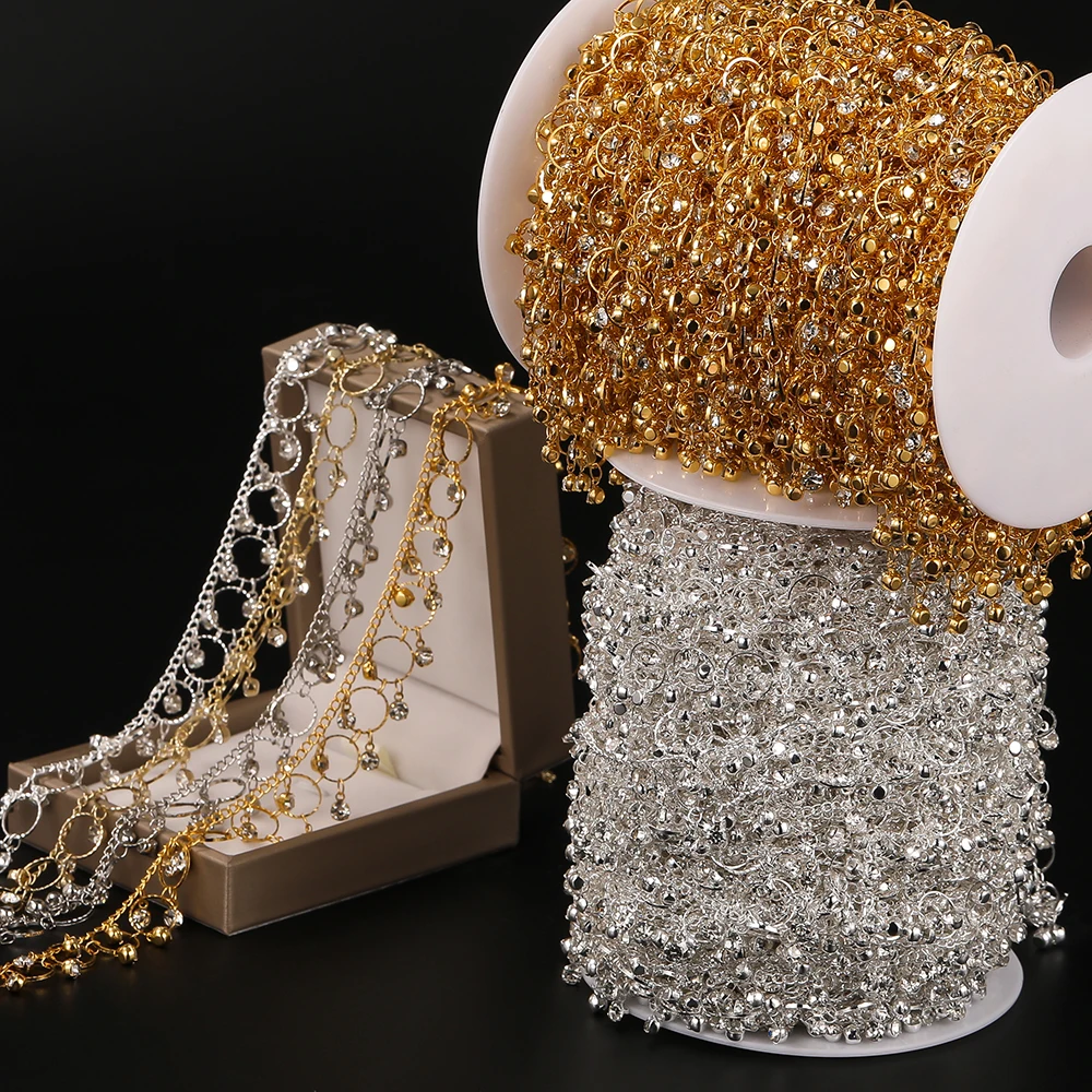 1 meter Copper Handmade Chain With White Rhinestone Pendants for DIY Bracelets Necklaces Waist Chains Jewelry Making Chains