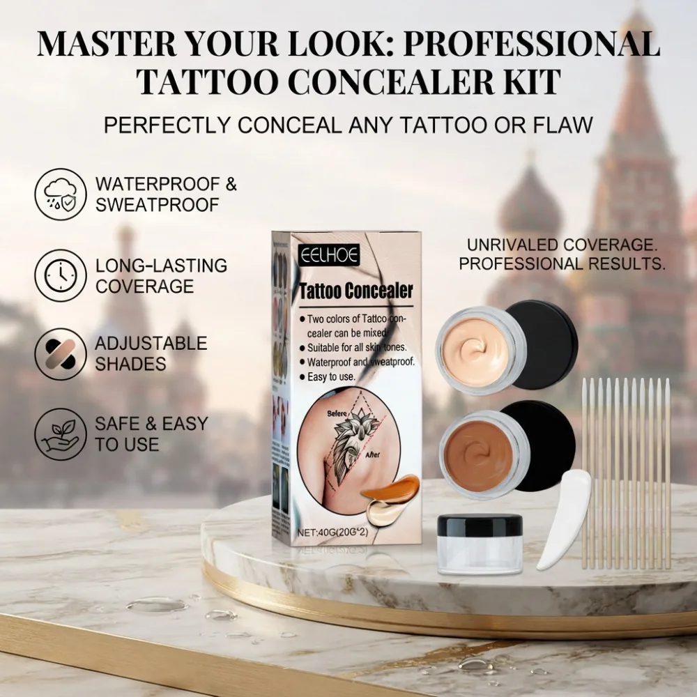 40G EELHOE Tattoo Concealer Cream 2 Colors Set Waterproof & Sweatproof Body Camouflage Makeup Cover Scars Stretch Marks & Tattoo