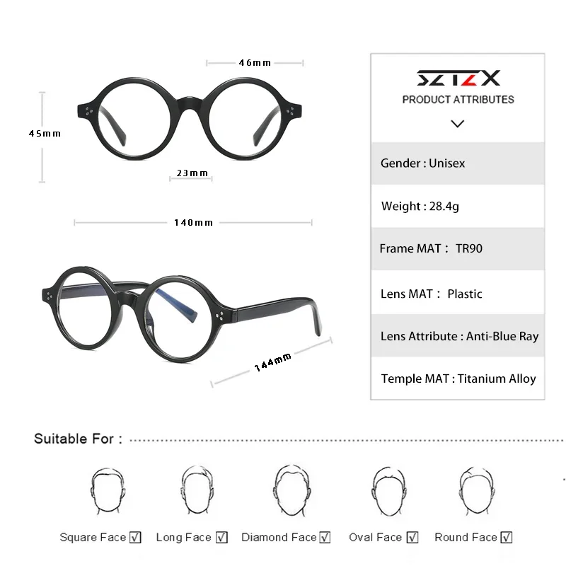 SZTZX Women Men Classic Round Frame Photochromic Anti Blue Light Reading Glasses Myopia Prescription Customized Optical Eyewear