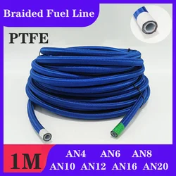 PTFE High Temperature Fuel Hose Oil Gas Cooler Hose Line Pipe Tube Nylon Stainless Steel Braided 1M AN4 -AN20 Blue