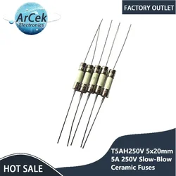 T5ahah5 x 20mm 5A 250 V yavaş-darbe seramik sigortalar 5 amp 250 Volt 0.2x0.78 inç seramik tüp zaman gecikmeli sigortalar (5 adet paketi)