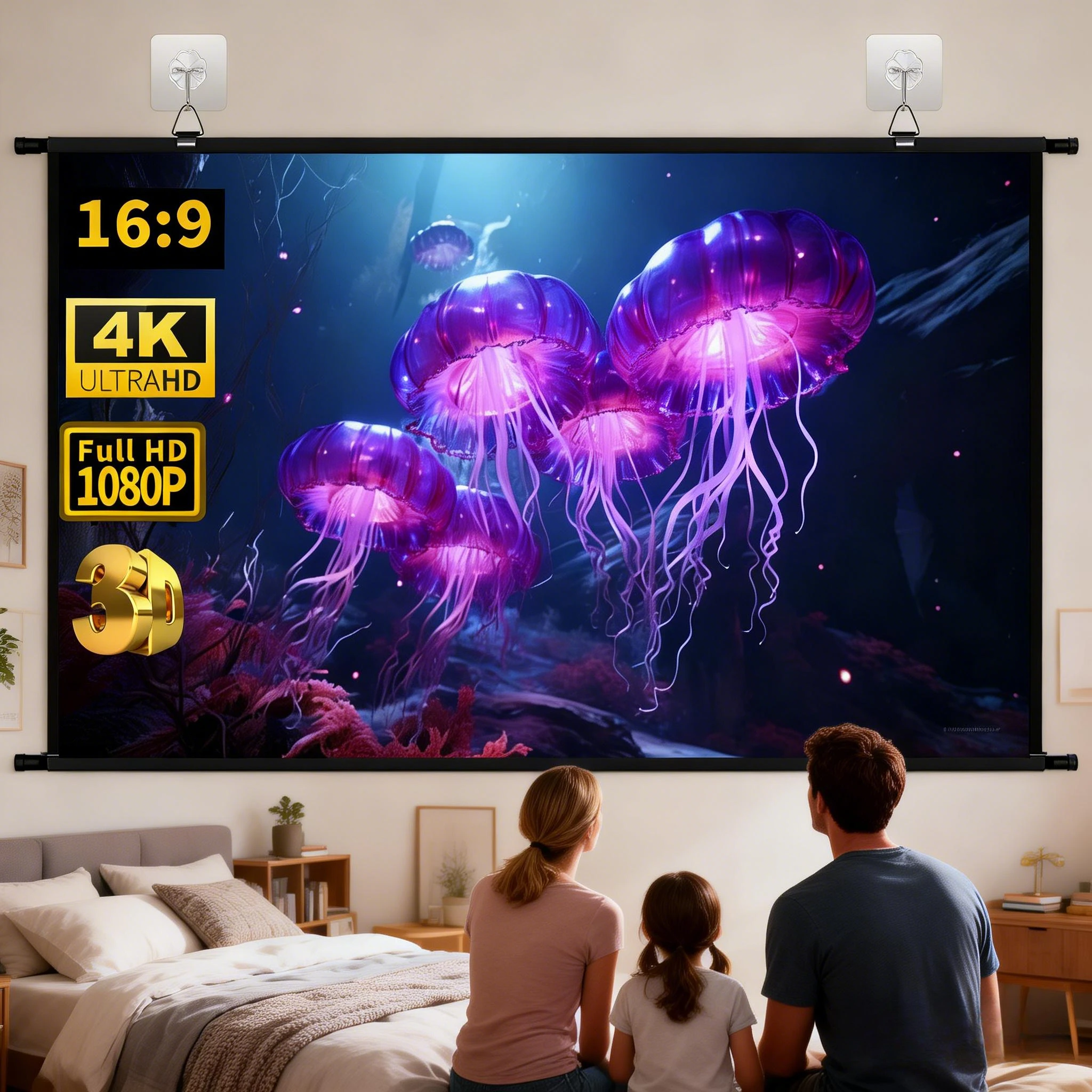 

XIAOHUI Wall-mounted Projector Screen 16:9 Ratio Outdoor Office Home Entertainment Portable High-definition Foldable 60-133inch