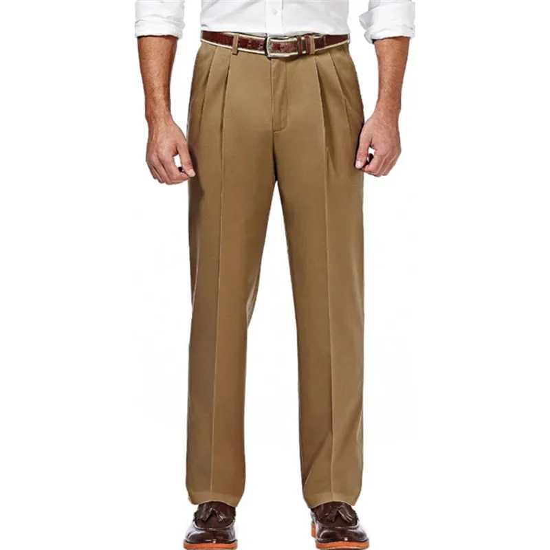Men's Solid Color Loose Simple Basic Casual Trendy Business Straight Suit Pants 2025 Fashion Male Classic Pleated Pants Clothes