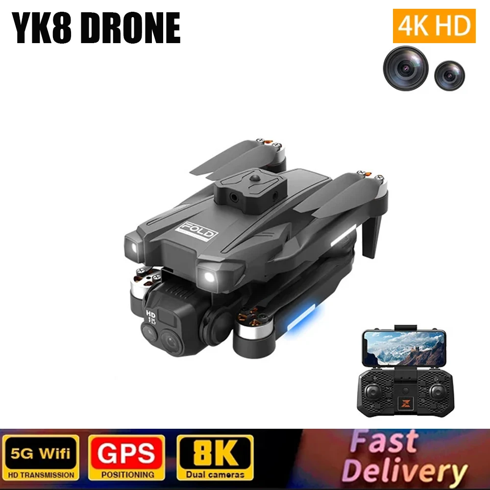 2024 YK8 Drone 8K Profesjonalny silnik bezszczotkowy Kamera HD Szerokokątny przepływ optyczny 360°Unikanie przeszkód 5G WIFI RC Quadcopter