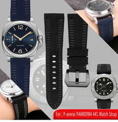 Nylon cowhide Watchband 24mm 26mm for Panerai PAM00984 441 1122 Canvas Watch Strap Black Blue Watch Accessories