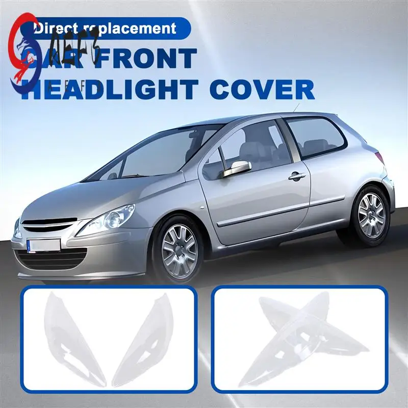 

AEF3-1Pair Car Front Headlight Cover Headlight Lens Shell Replacement For 307 2008 2009 2010 2011 2012 2013