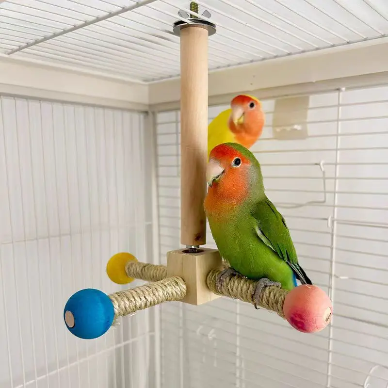 360 ° Rotating Parrot Bird Toy Solid Wood Bird Exercise Climbing Standing Wooden Toys Pet Parrot Macaw Cage toys Amusing