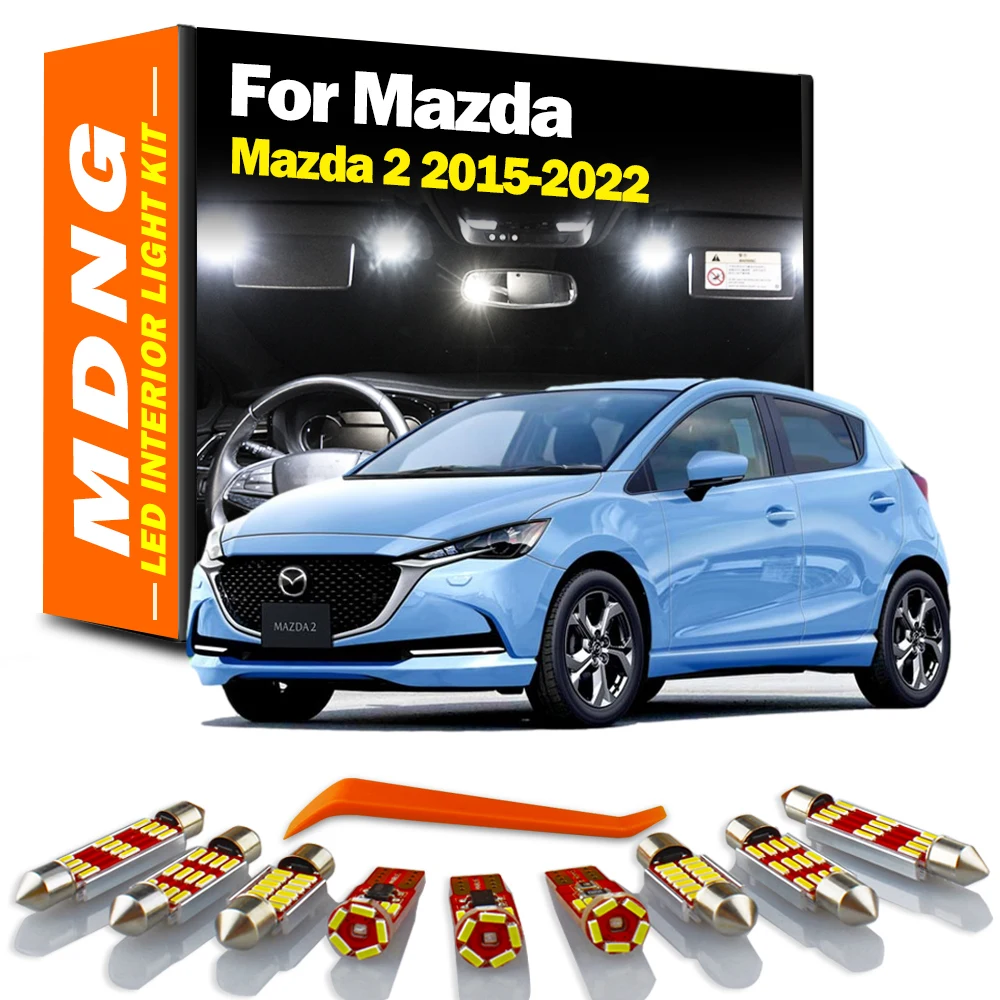 MDNG 8Pcs LED Interior Map Dome Light Kit For Mazda 2 2015 2016 2017 2018 2019 2020 2021 2022 Trunk License Plate Lamp Car Bulbs