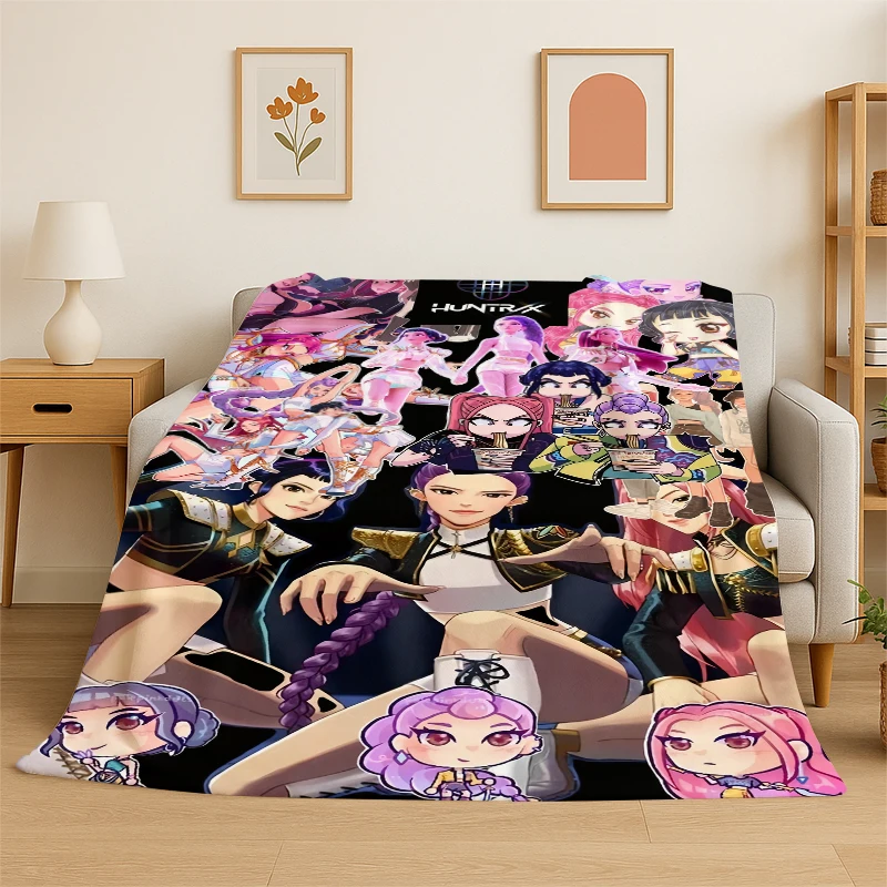 KPop D-Demon Hunters Girl Group Cartoon Soft Flannel Throw Blanket,Cozy Blanket for Bed,Couch,Sofa,Bedroom,Living Room,Travel