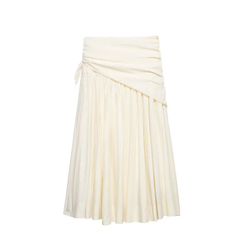 TFAFXY 2026 Spring Women Casual Skirts Wrinkle Effect High Waisted A Line Midi Long Wearing a Scarf Female Holiday Skirt Y2K