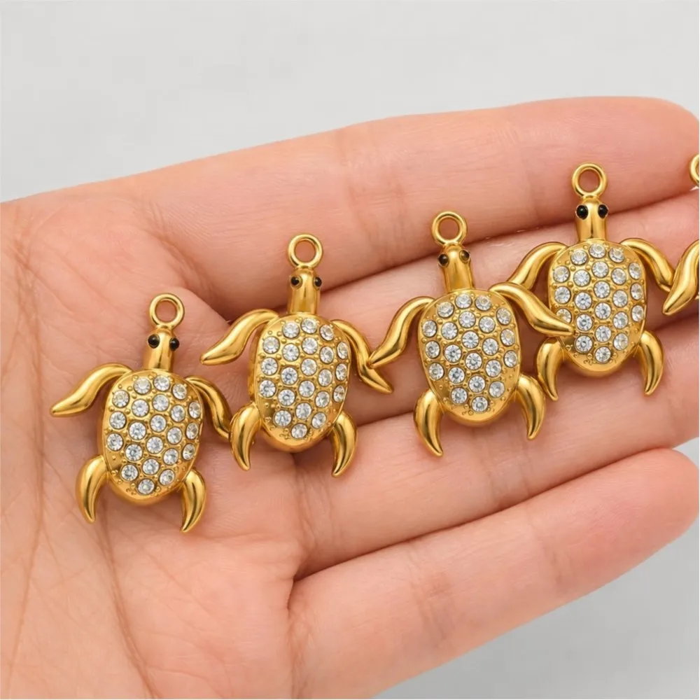 2pcs Stainless Steel Rhinestones Charms Zirconia Turtle Heart Enamel Pendants DIY for Necklace Bracelet Jewelry Making and Craft view 3