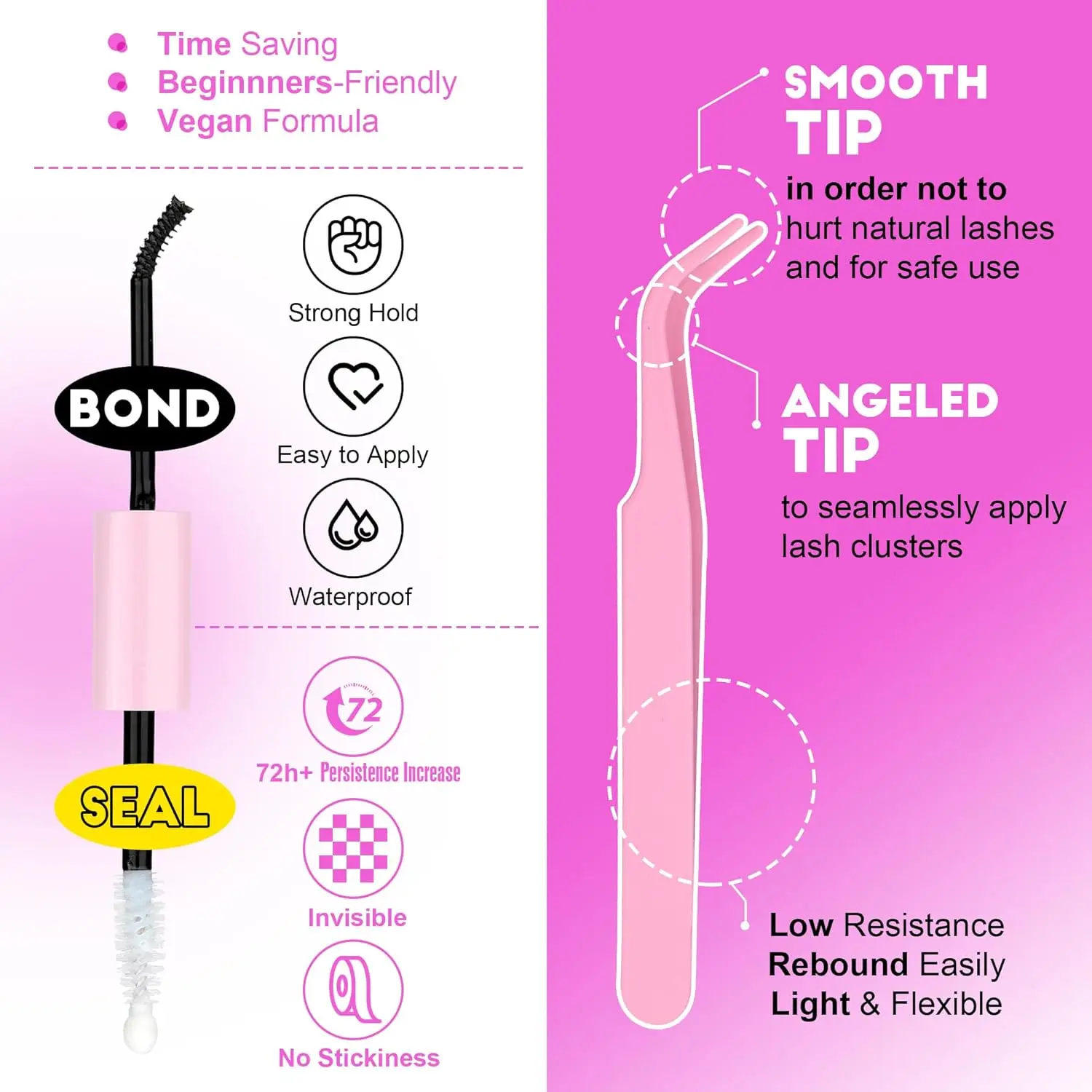 DIY Eyelash Extension Kit with 280pcs Clusters, 9-16mm Individual Lashes, Lash Bond, Seal & Tweezers for Self Use