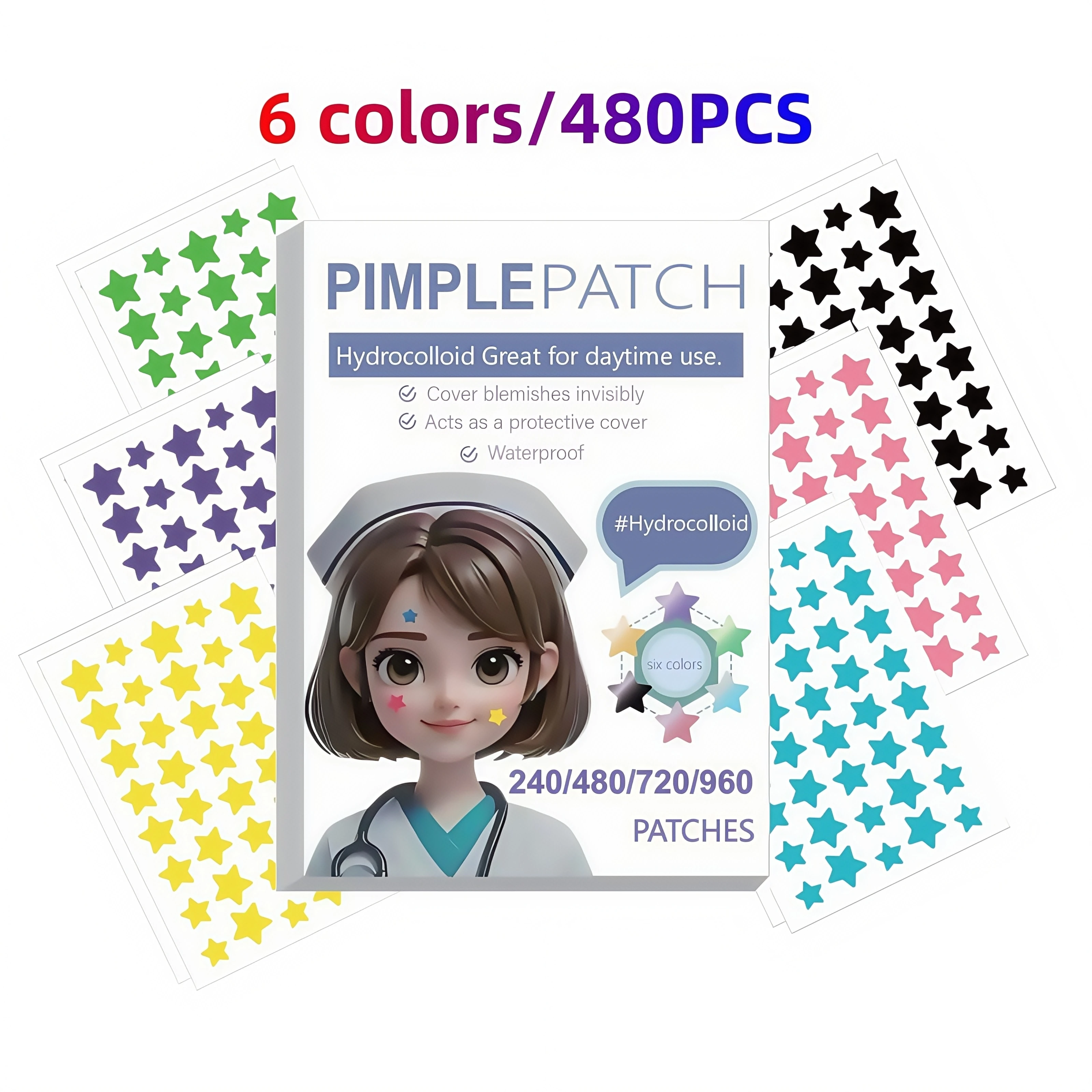 240-480-720-960PCS Fashion Cute Star Acne Patches Waterproof Daily Facial Skin Care Supplies image 2
