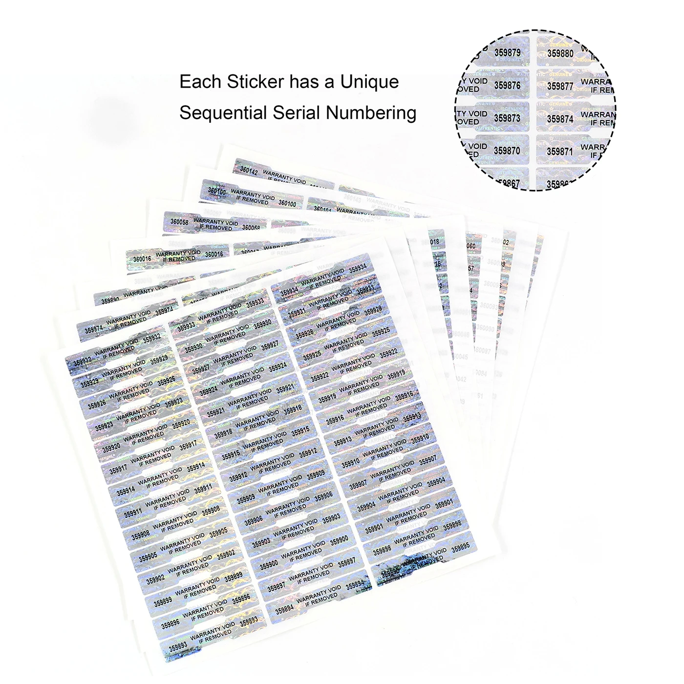 1000Pcs Holografische Afdichting Stickers,Tamper Proof Leegte Security Label, Garantie Serienummer Sticker, Aangepaste Logo,50Mm X 10Mm