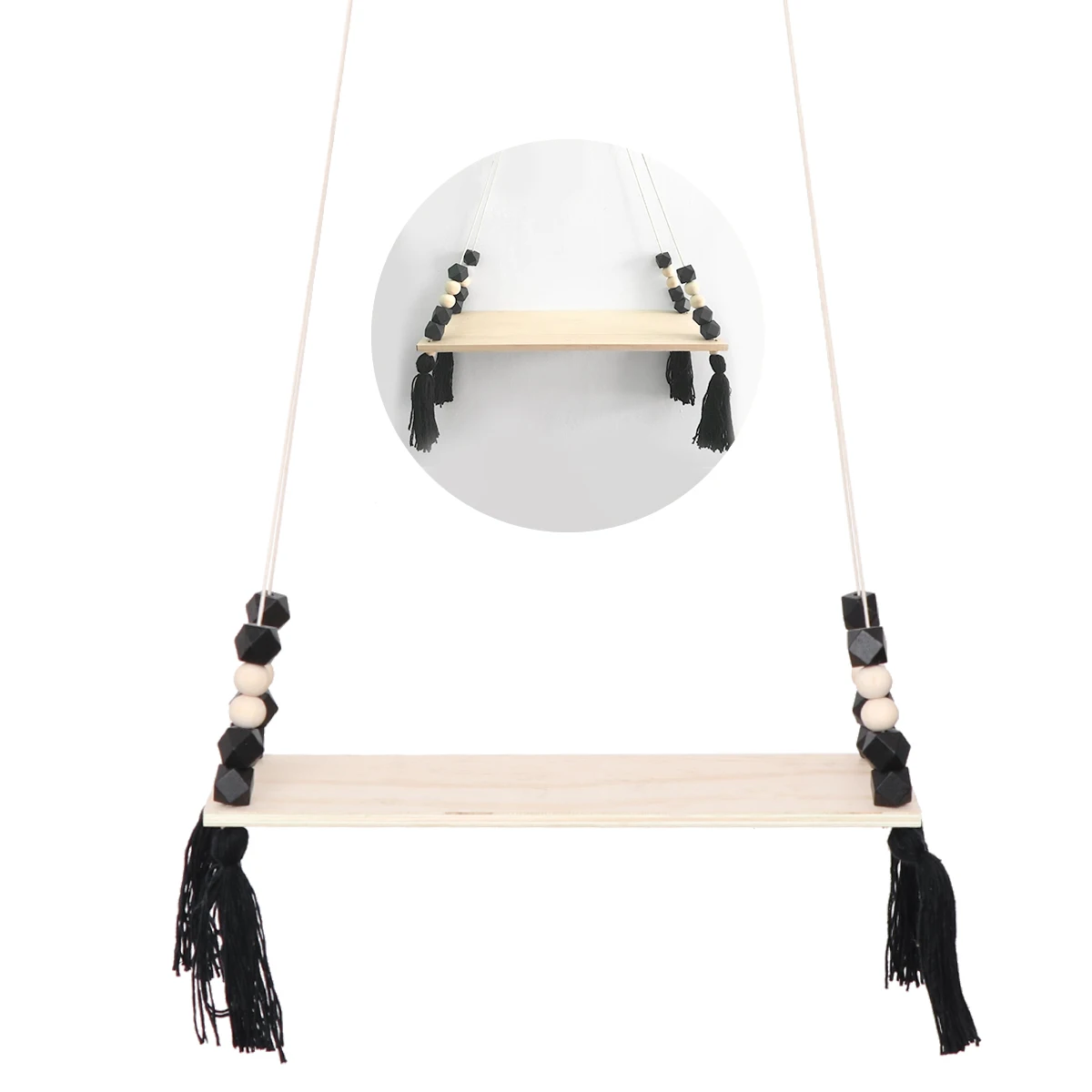 

Wooden Hanging Shelf Wall Storage Rack Tassel Organizer Nordic Style Home Decor Simple Trendy Space Saving Design