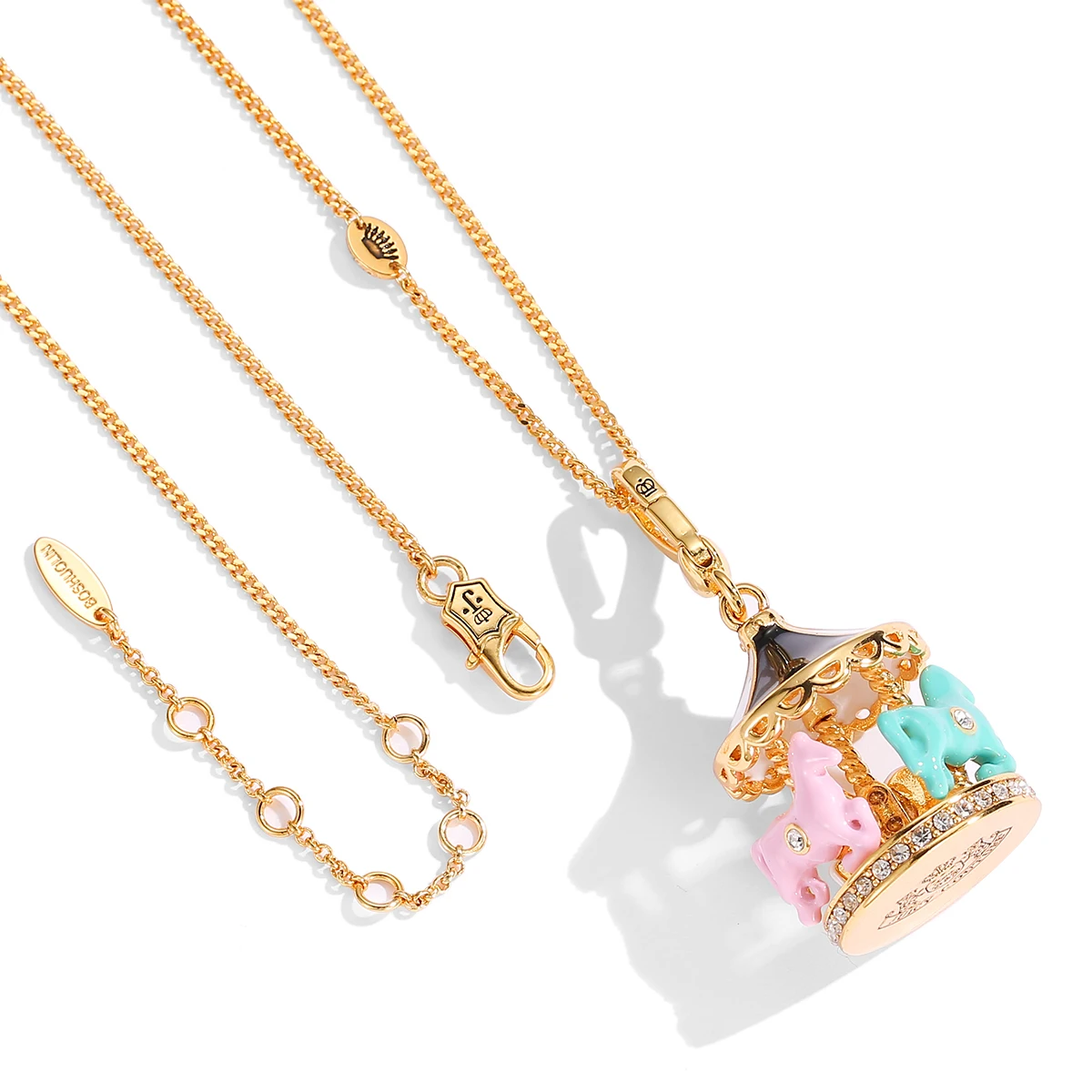 High end niche design enamel glazed three-dimensional carousel pendant necklace fashionable temperament accessory